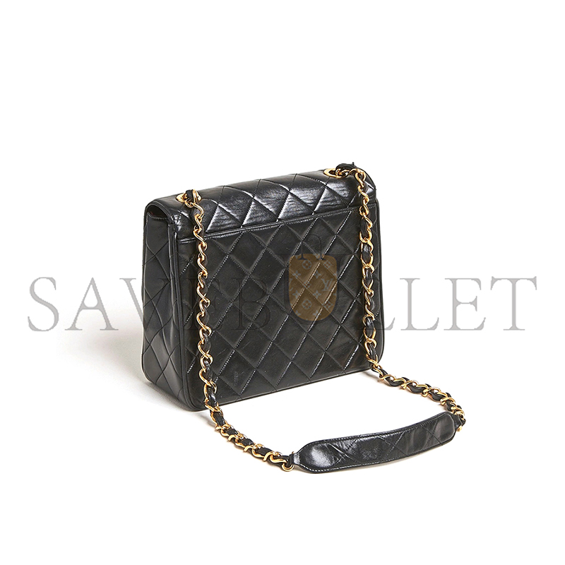 CHANEL CLASSIC FLAP BAG DECA SQUARED LAMBSKIN BLACK (25*20*9cm)