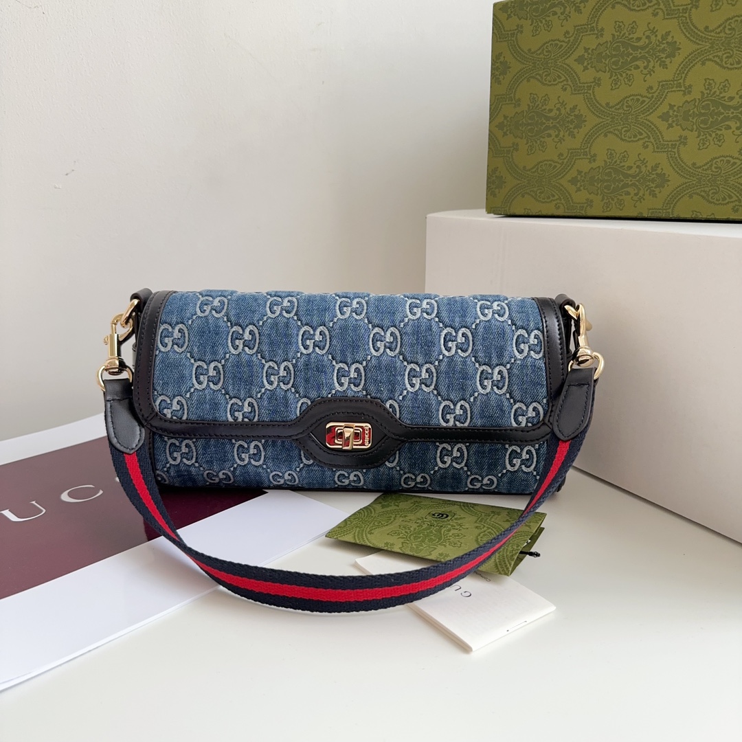 TOP GUCCI Lido Bag 27.5x12.5x6.5cm - Denim