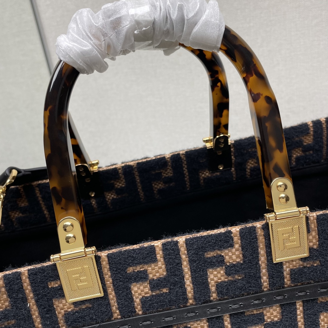 TOP FENDI Lafite Woven Sunshine Tote Bags 35x17x31cm - Caramel