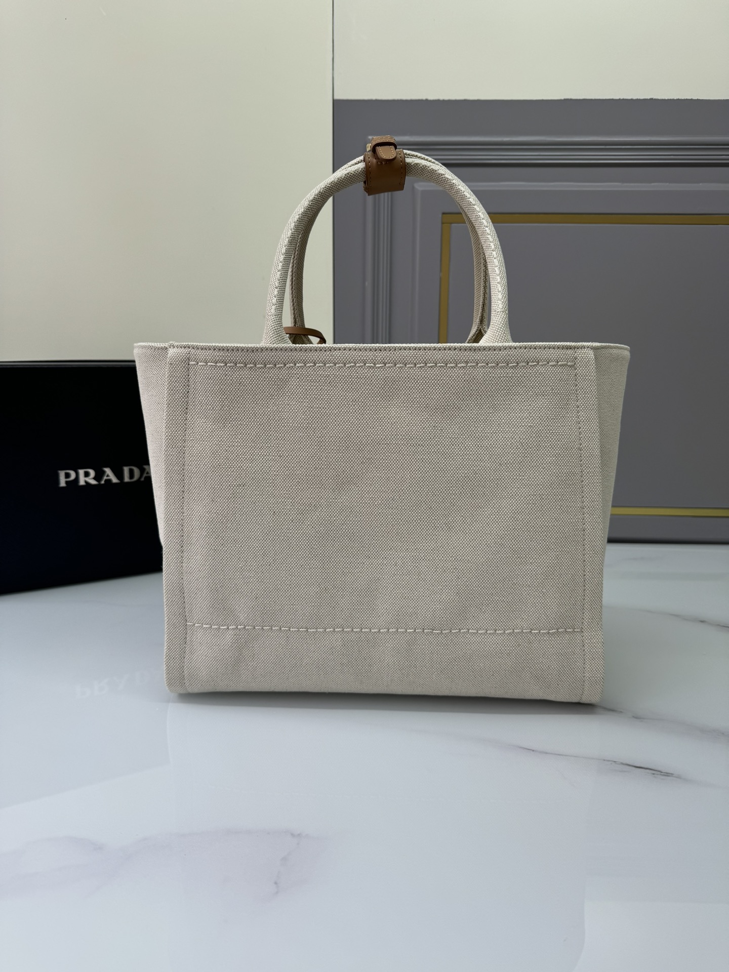 TOP PRADA Logo-Detailed Tote Bag 31Ｘ25Ｘ14CM - Beige