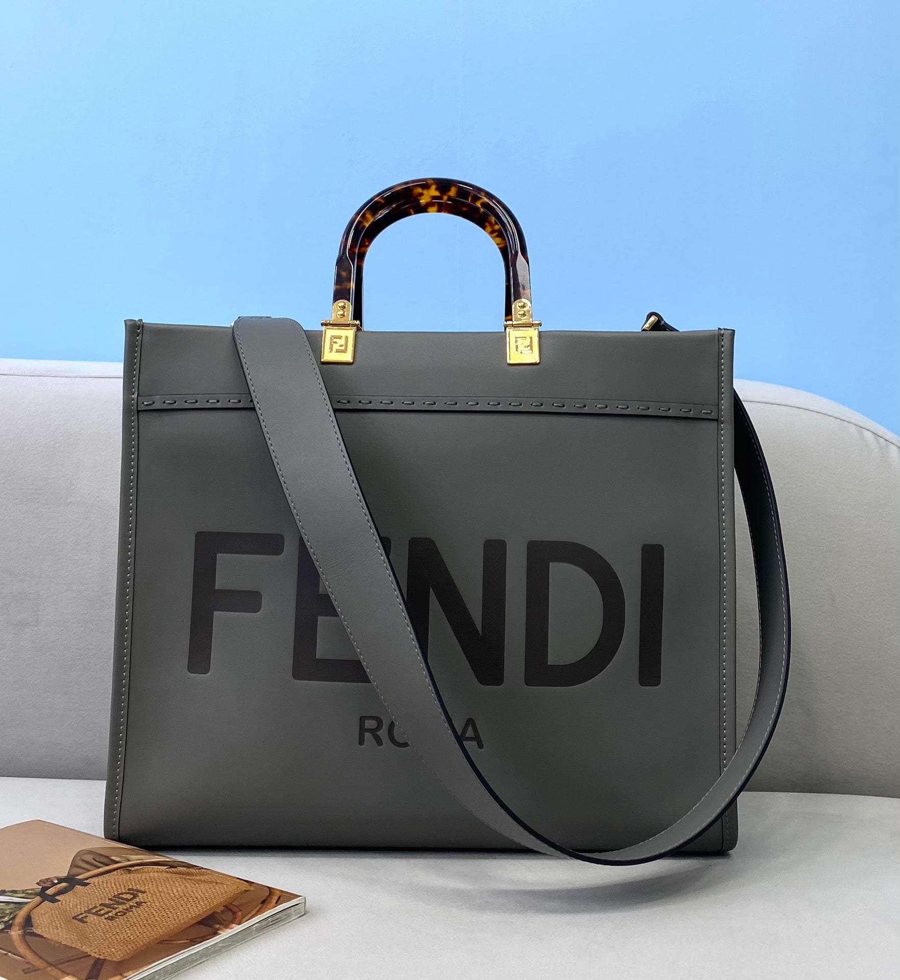 TOP FENDI FENDI Sunshine Tote Medium Shopping Bag - Grey