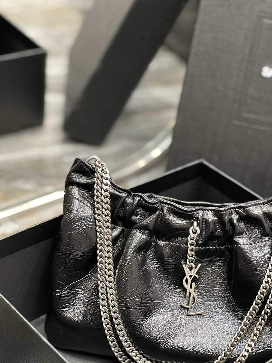 TOP Yves Saint Laurent YSL Pacpac Leather Hobo Bag - Black