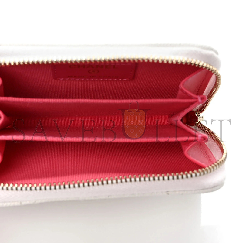 CHANEL CAVIAR QUILTED PERFORATED CC ZIP COIN PURSE WHITE (11*7*2cm)