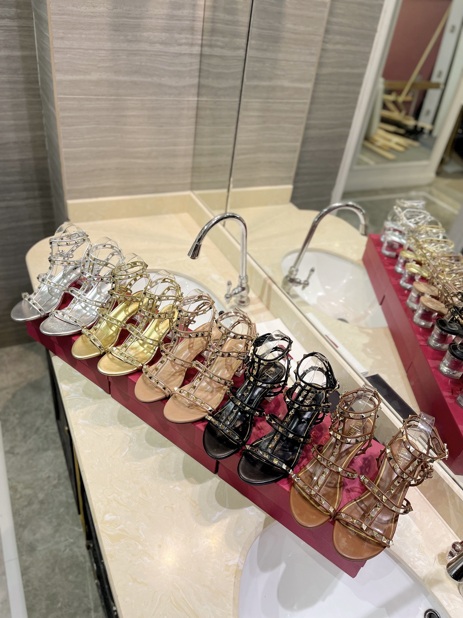 TOP VALENTINO Crystal Heel Sandals with Mini Rivets  - 5 Color
