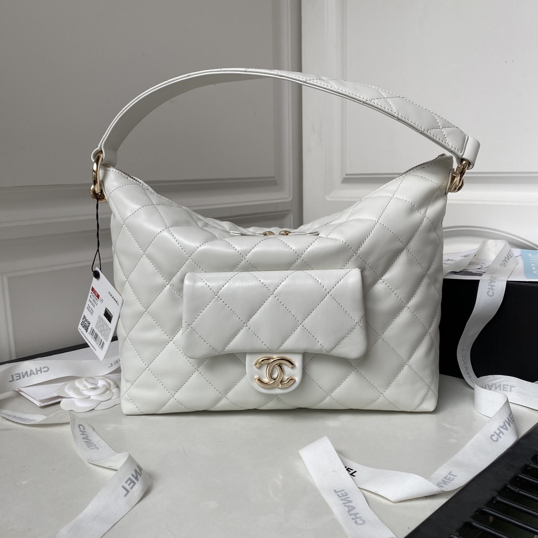 TOP CHANEL Hobo New Hippie Hobo- 28×22.5×13/37×29.5×13cm - GHW&White