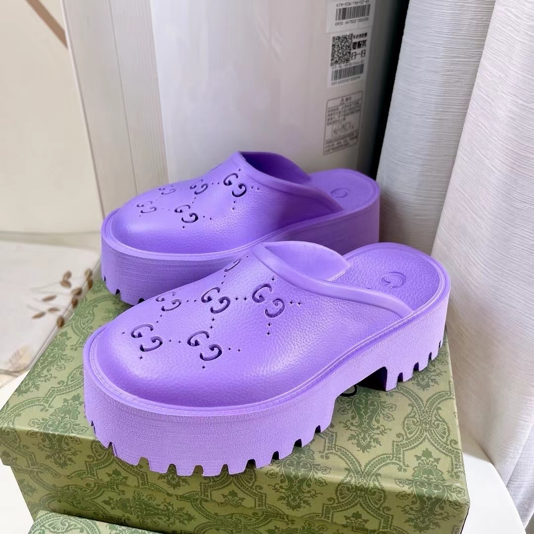 Gucci Shoes Hollow Double G Rubber Thick Slide Sandal (Replica)