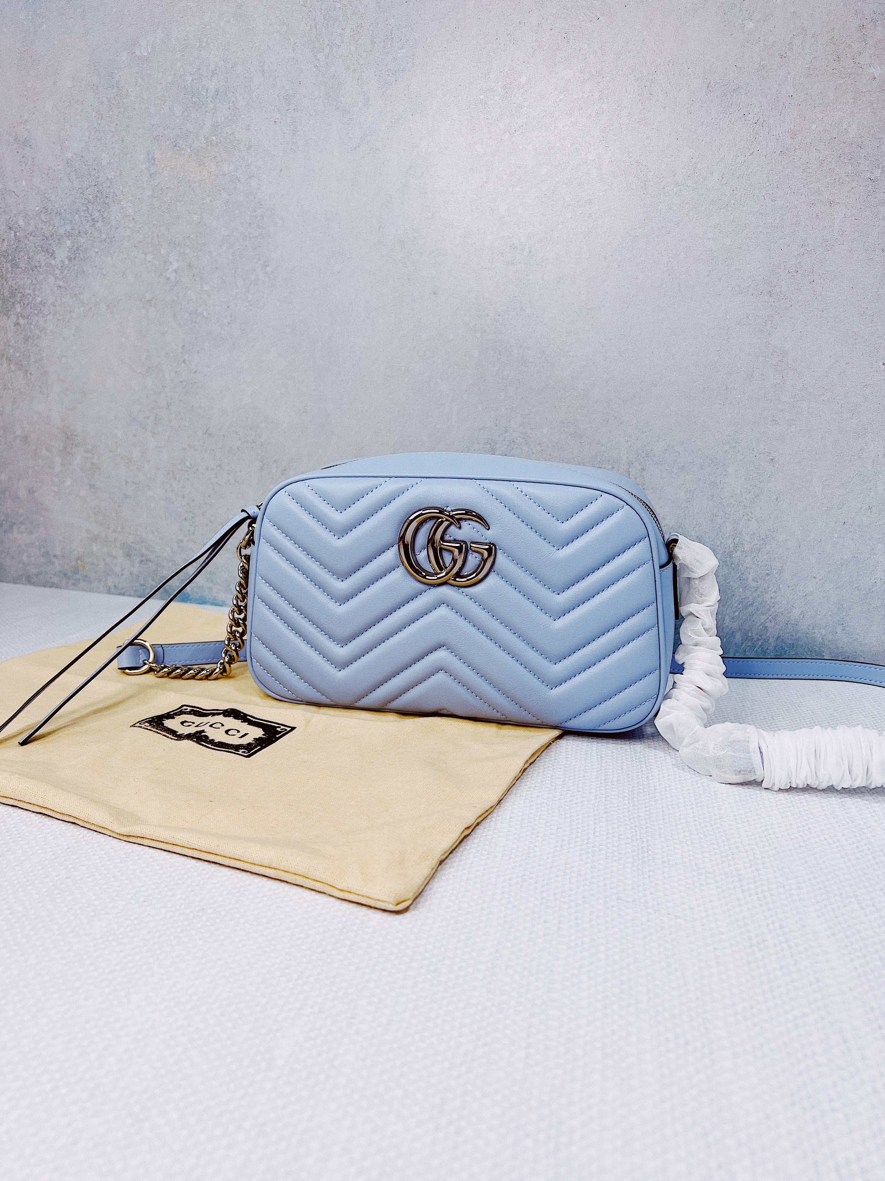 TOP GUCCI GG Marmont Bag Matelasse Small - Light Blue & SHW