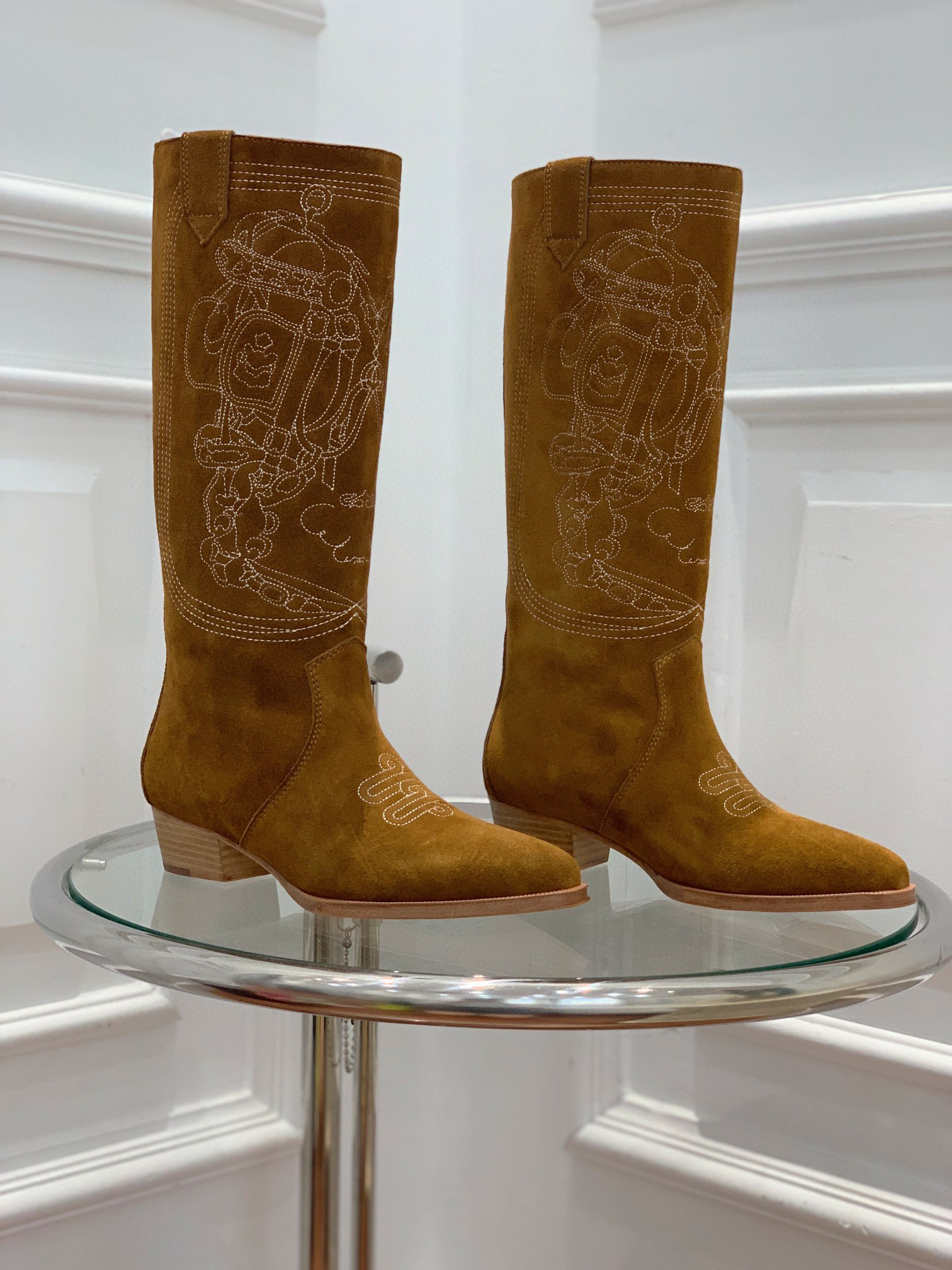 TOP HERMES Cow Boy Boots - Brown/Black/Black Suede