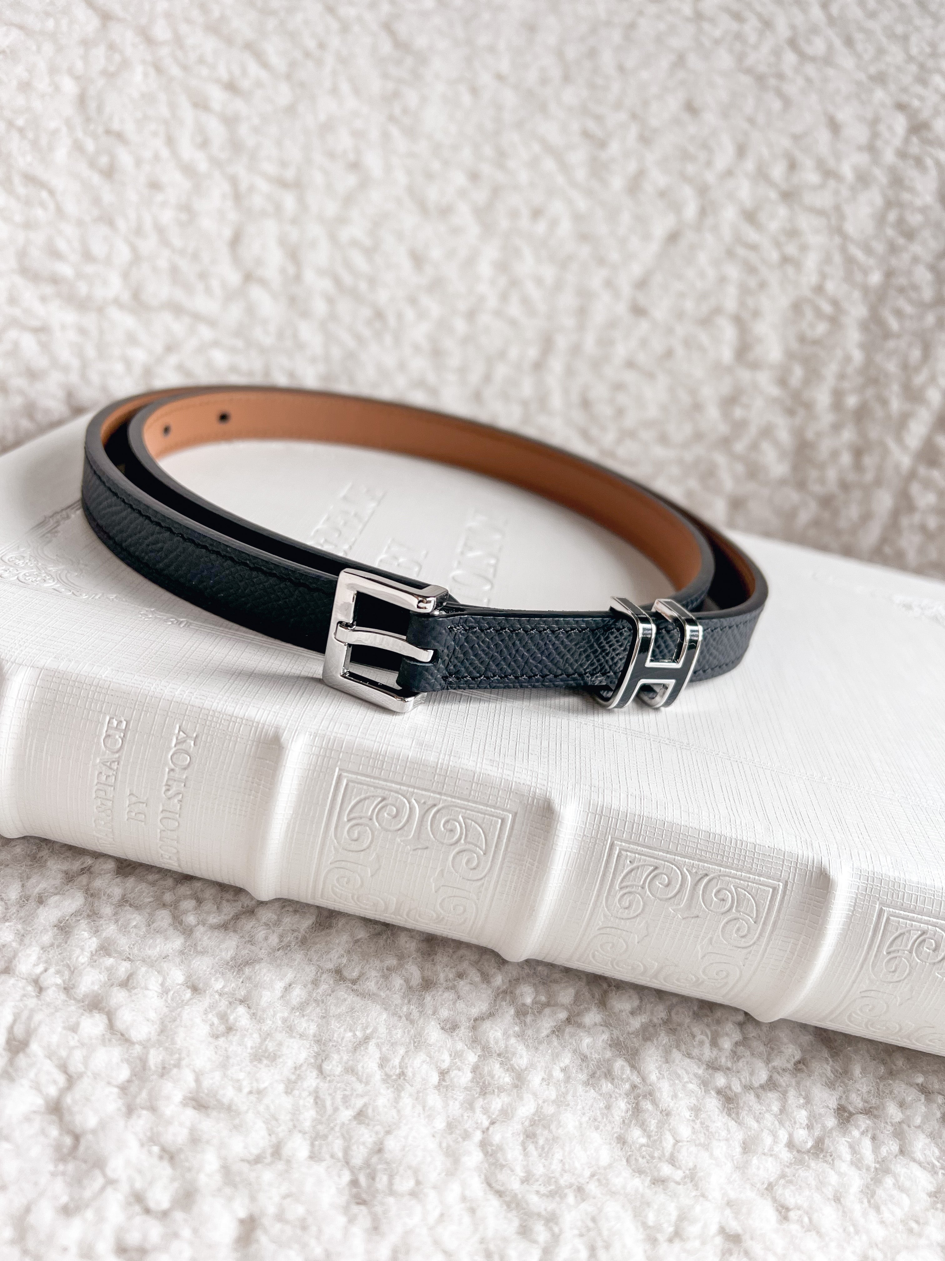 TOP HERMES Pop H Leather Thin Belt - Black