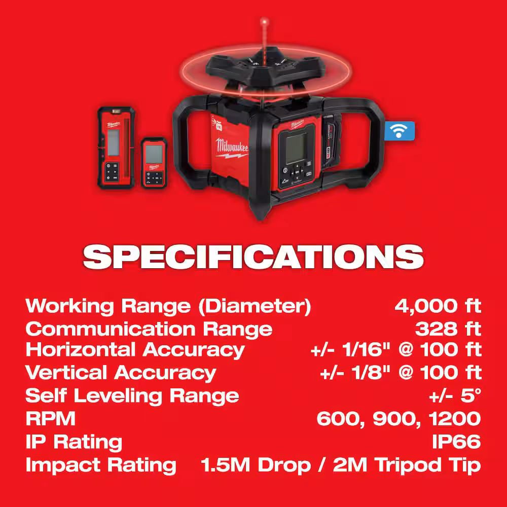 M18 4000 ft. Red Exterior Dual Slope Rotary Laser Level Kit with Receiver and Remote