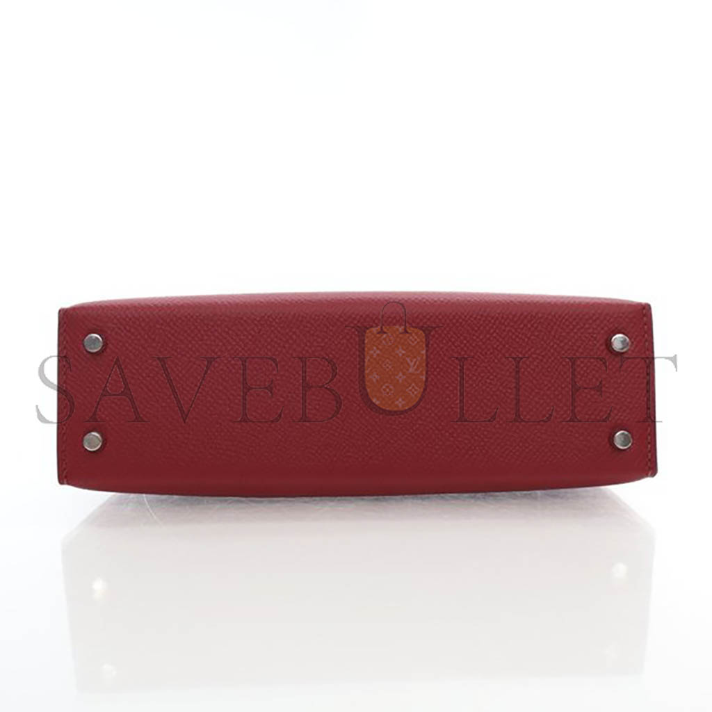 HERMÈS MINI KELLY II EPSOM BURGUNDY SILVER BUCKLE (19*12*5.5cm)