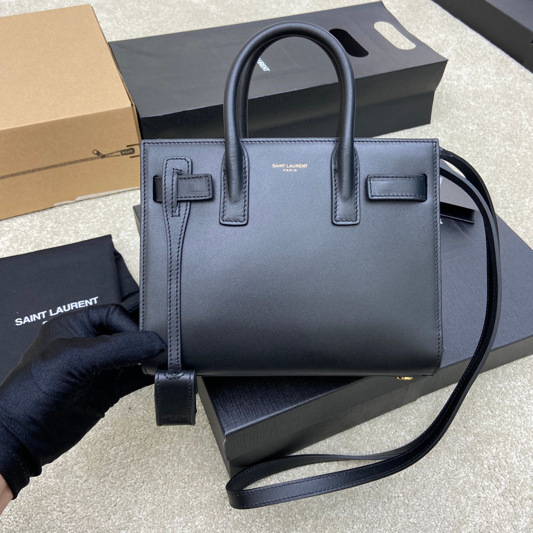 TOP Yves Saint Laurent YSL Nano Sac De Jour Leather Bag - Black w GHW