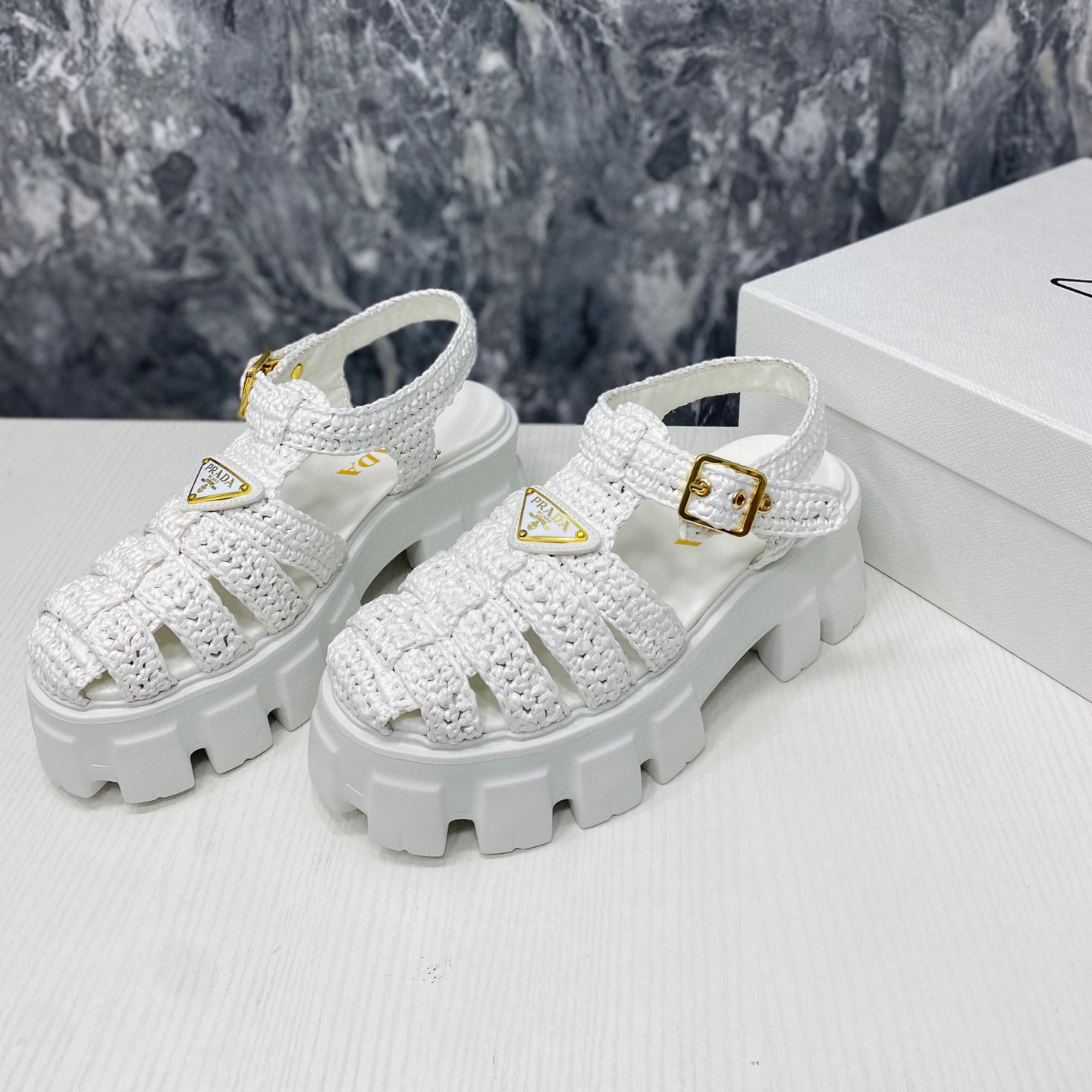 Prada Monolith Fabric Knit Buckle Slide  Sandal (Replica)