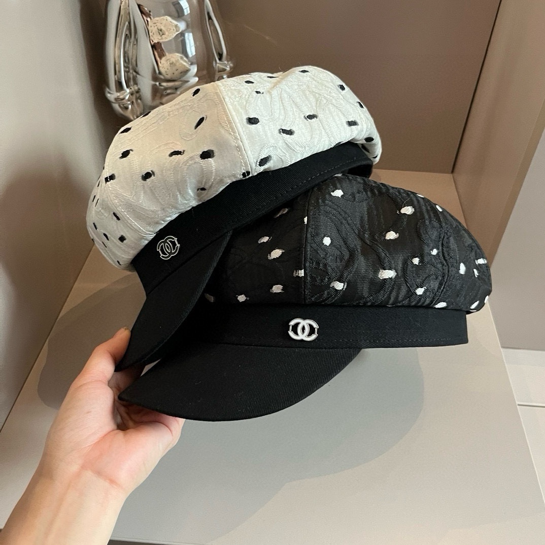 TOP CHANEL Polka Dot Painter Hat 57cm - 2 Colour