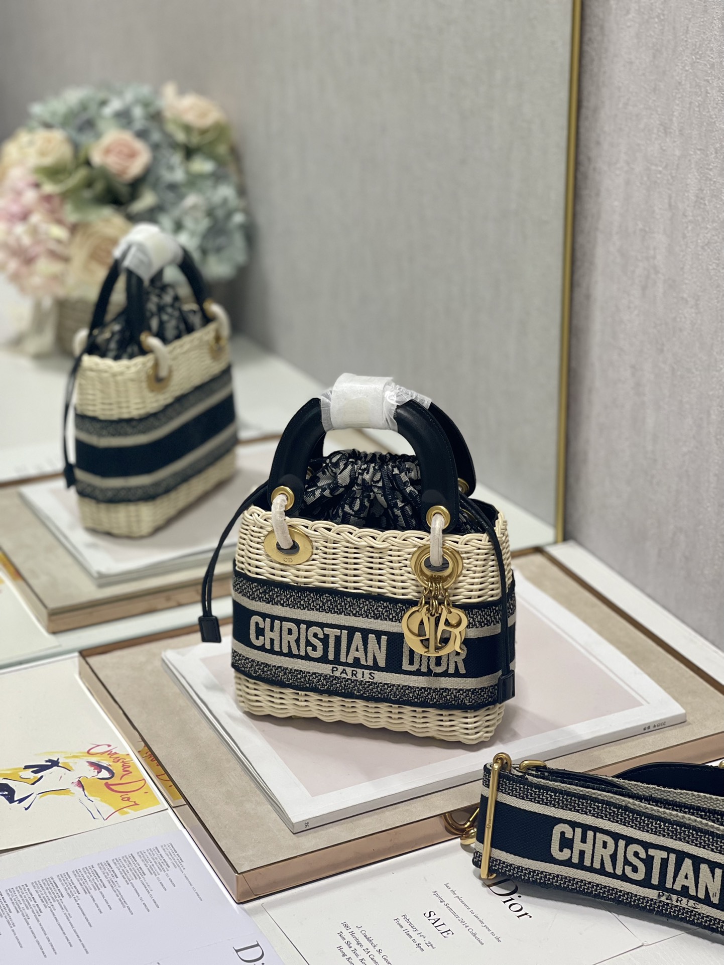 TOP Christian Dior Lady Dior Wicker Basket Bag 17×7.5×14cm - Blue