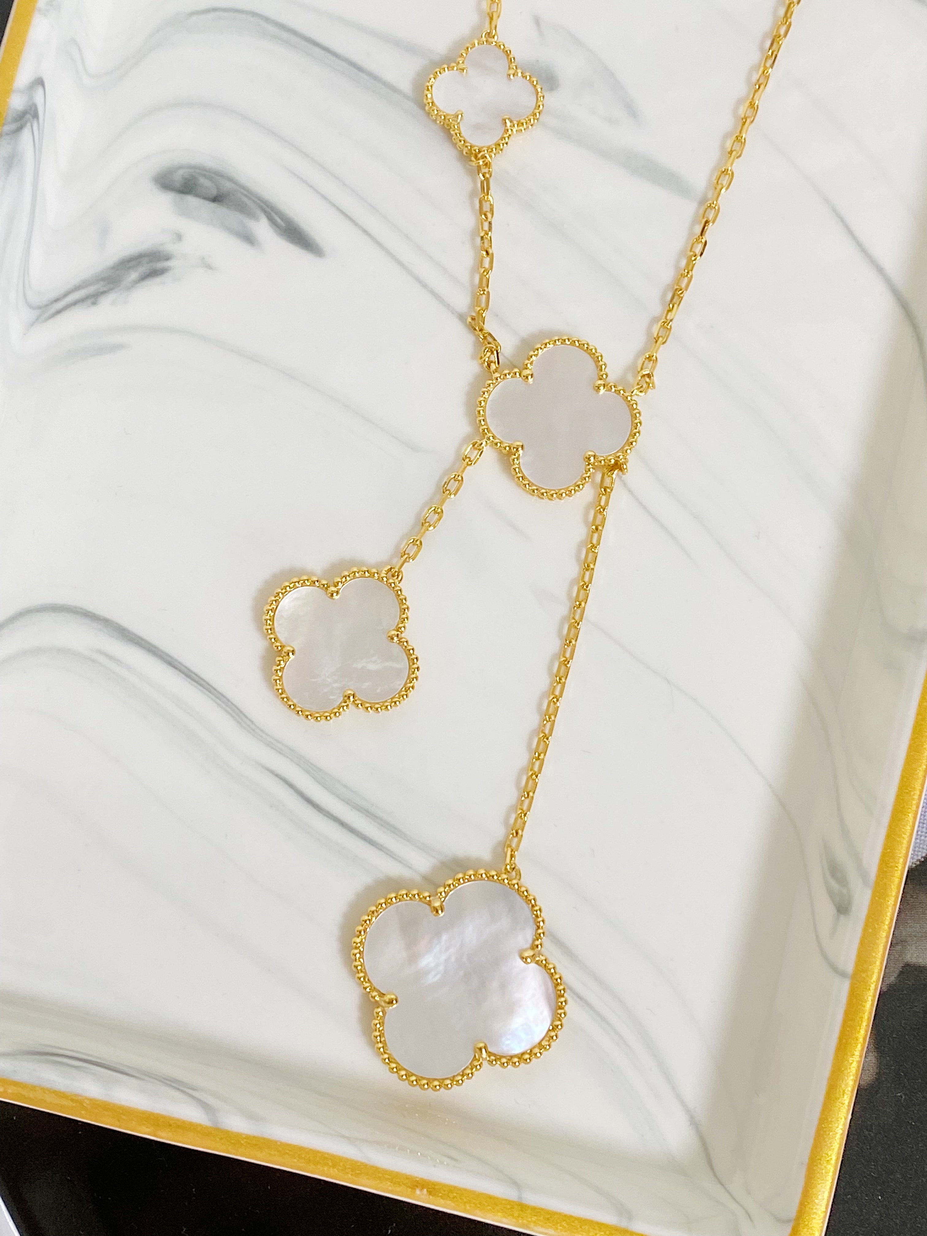TOP Van Cleef & Arpels VCA Magic Alhambra Necklace Multi Sizes Mixed Drops - White Pearl