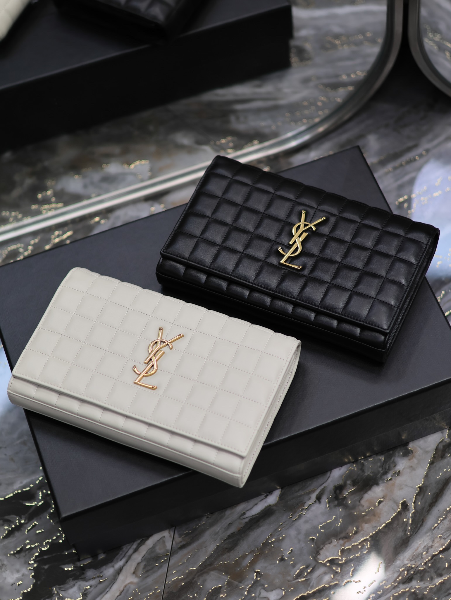 TOP Yves Saint Laurent YSL Lambskin Kate Bags - White/Black