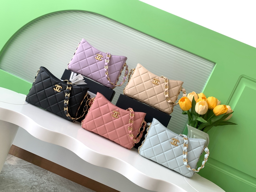 TOP CHANEL Mixed Chain Link CC Hobo Bag 17×24×5cm - 5 Color