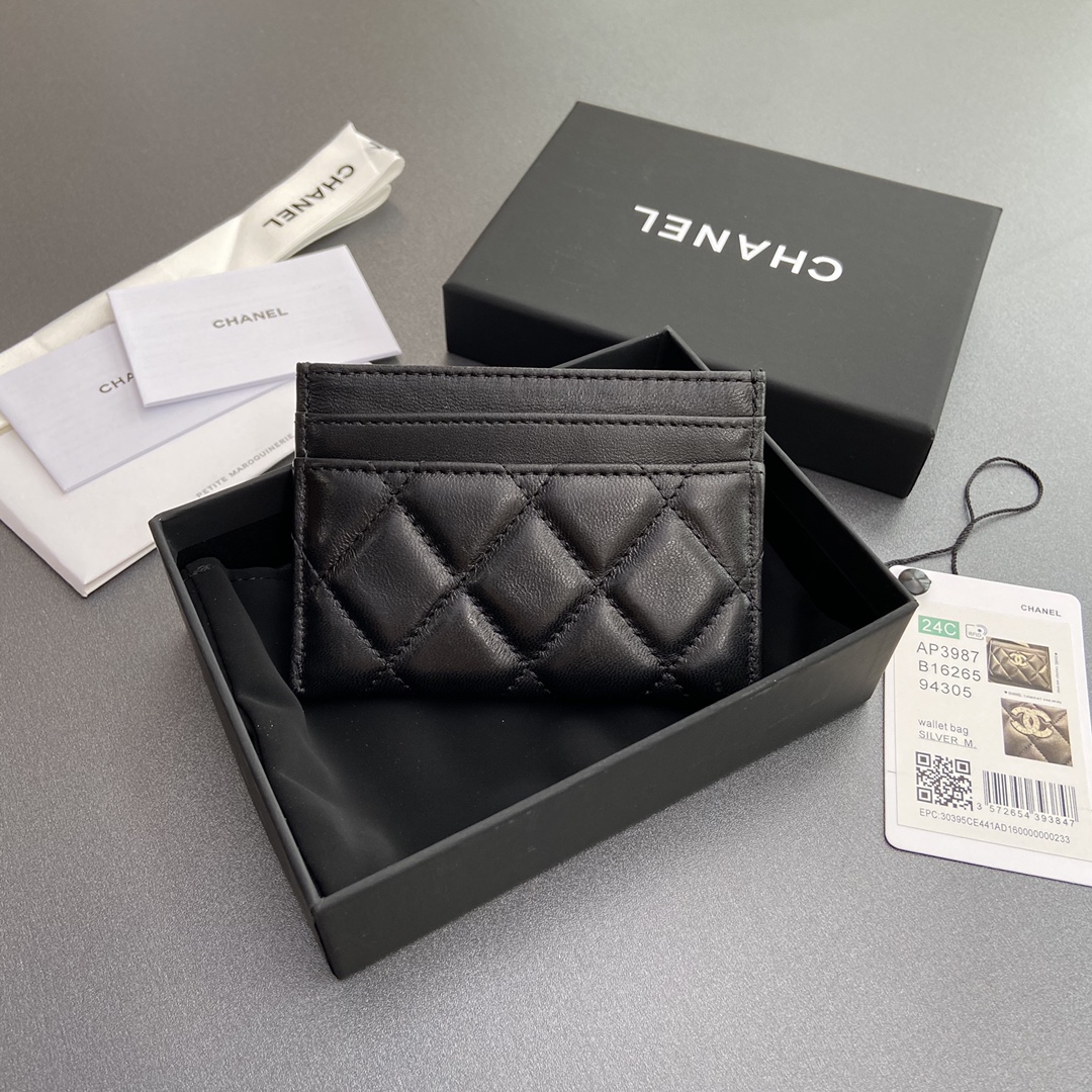 TOP CHANEL Mini Card Holder Lambskin 11x7.5cm - Black