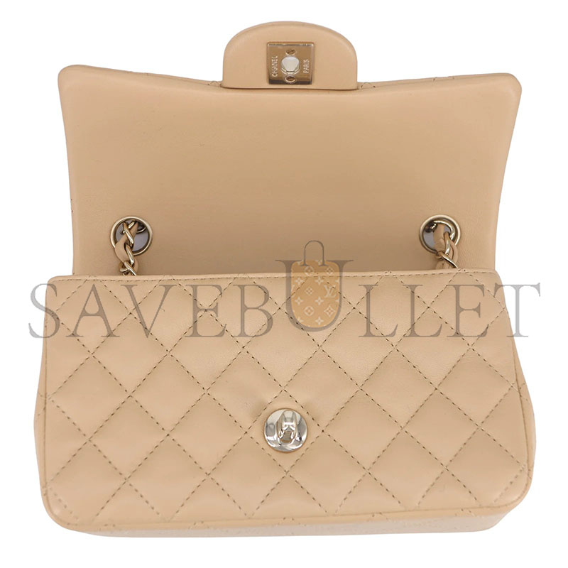 CHANEL MASTER BEIGE LAMBSKIN MINI RECTANGULAR FLAP BAG (20*12*6cm)