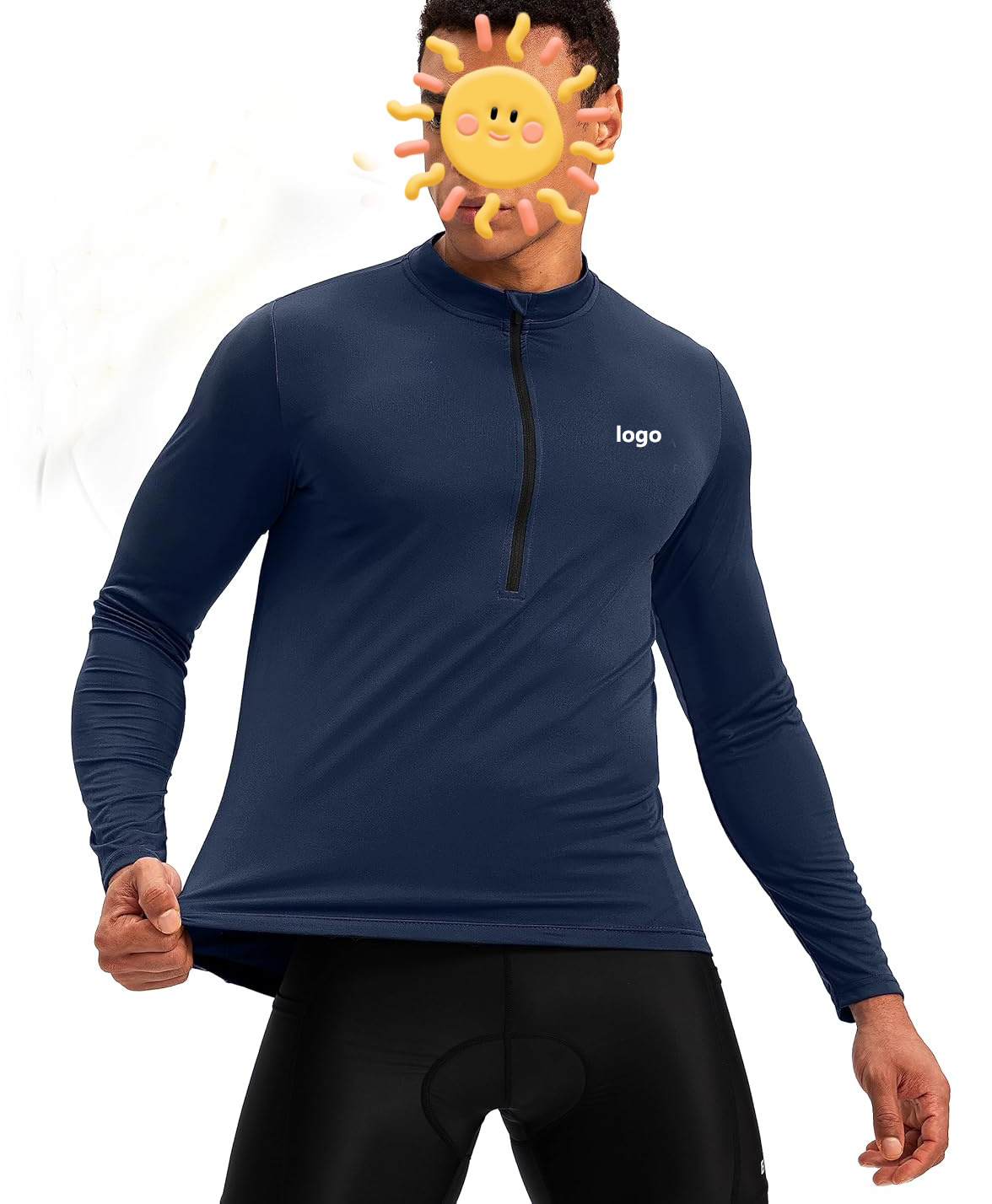 Mens Cycling Jersey with Back Pockets Long Sleeve UPF 50+ Half Zip