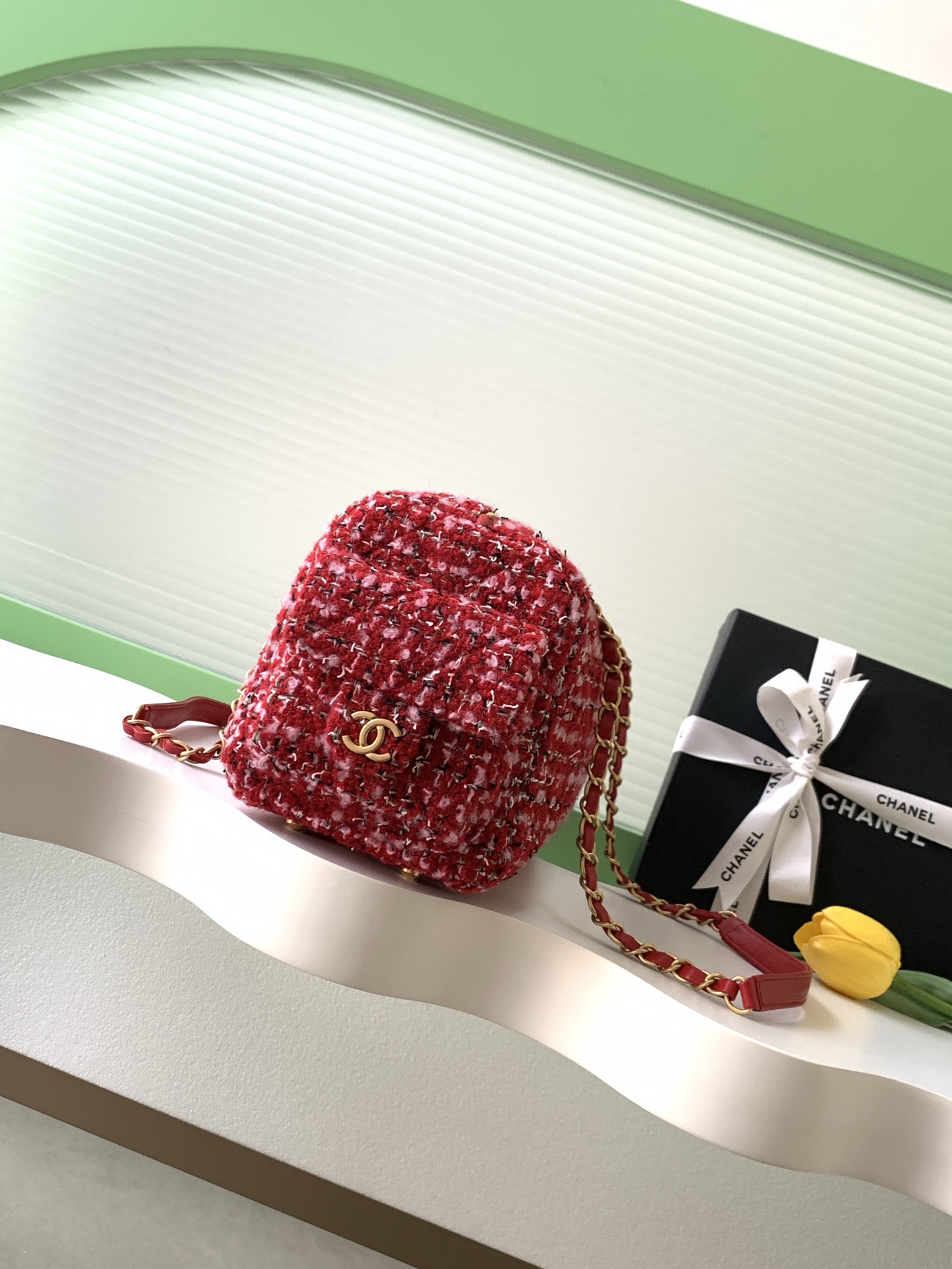 TOP CHANEL  Bowling Bag 15.5-24-11.5cm/18.5-27-13.5cm  - Red