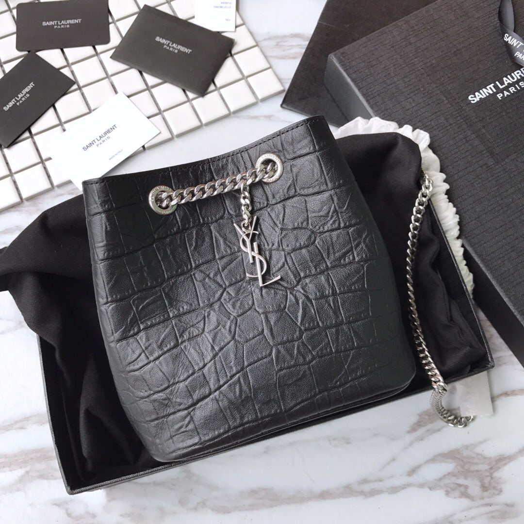 TOP Yves Saint Laurent YSL Croco Small Bucket Bag - Black