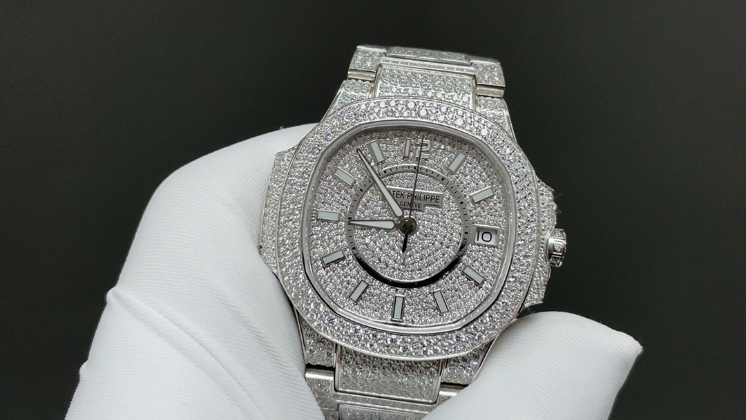PATEK PHILIPPE Nautilus Full Diamond Automatic Mechanical Men's Watch, Luxury Full Paved Diamond Steel Wristwatch