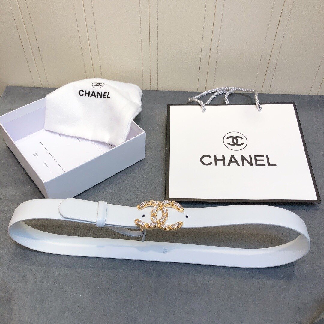 Chanel Belt With Double C Buckle White Women Belt 30MM