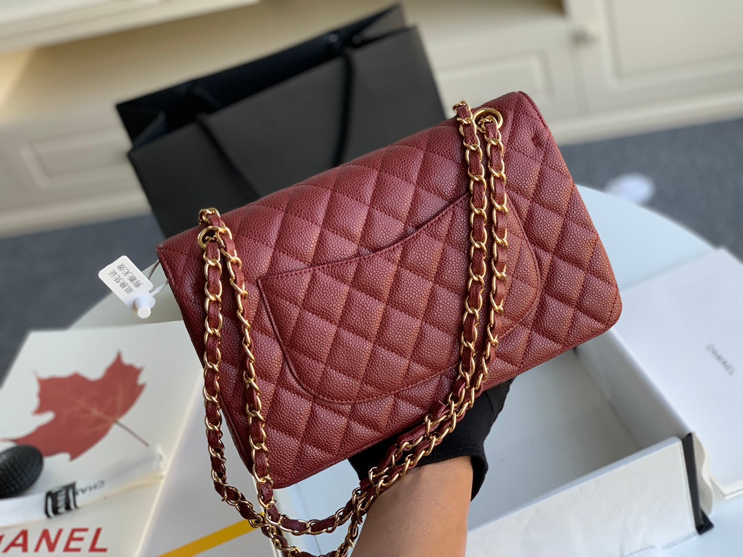 TOP CHANEL Classic Flap Bag Caviar Medium 25.5cm – Burgundy & GHW