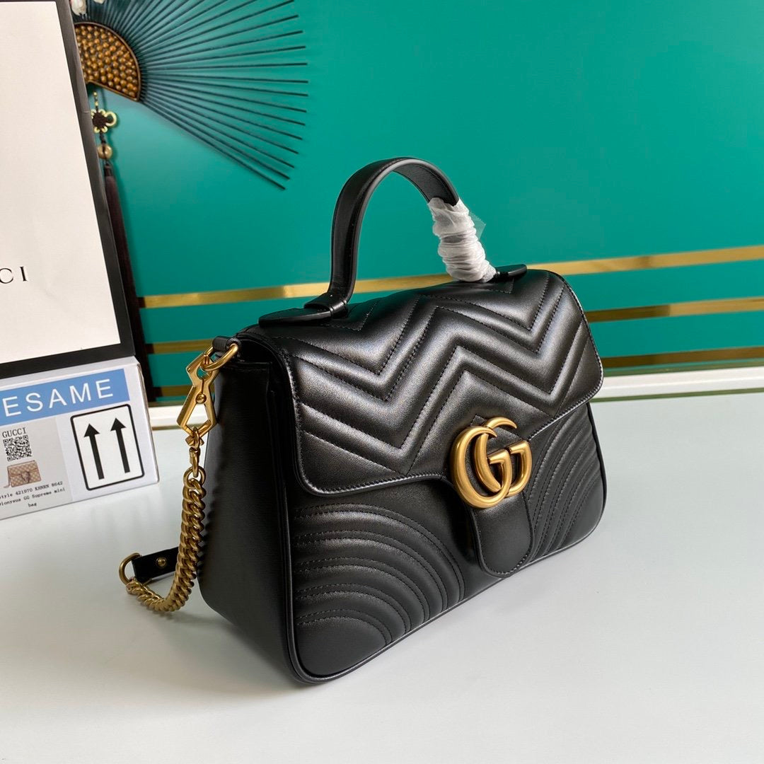 TOP GUCCI Marmont Top Handle Bag - Black w GHW