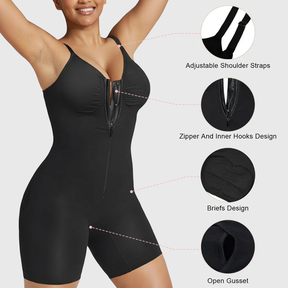 European and American popular seamless tummy control and butt-lifting shapewear bodysuit, tight-fitting body-shaping one-piece shorts with zipper for women, levelkeen