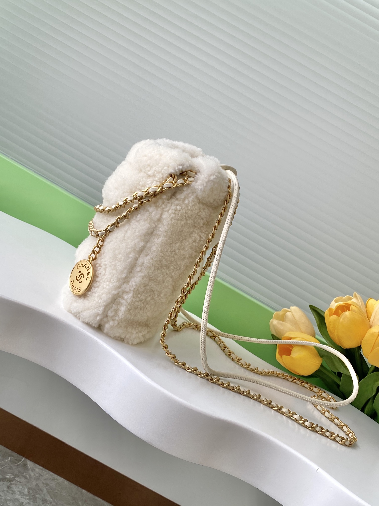 TOP CHANEL 22 Bag Wool 19x20x6cm/35x37x7cm - Beige