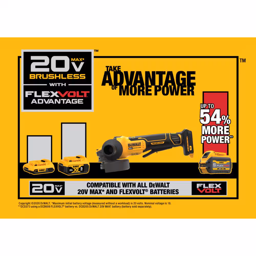20V MAX Cordless Brushless 4.5 - 5 in. Paddle Switch Angle Grinder with FLEXVOLT ADVANTAGE (Tool Only)