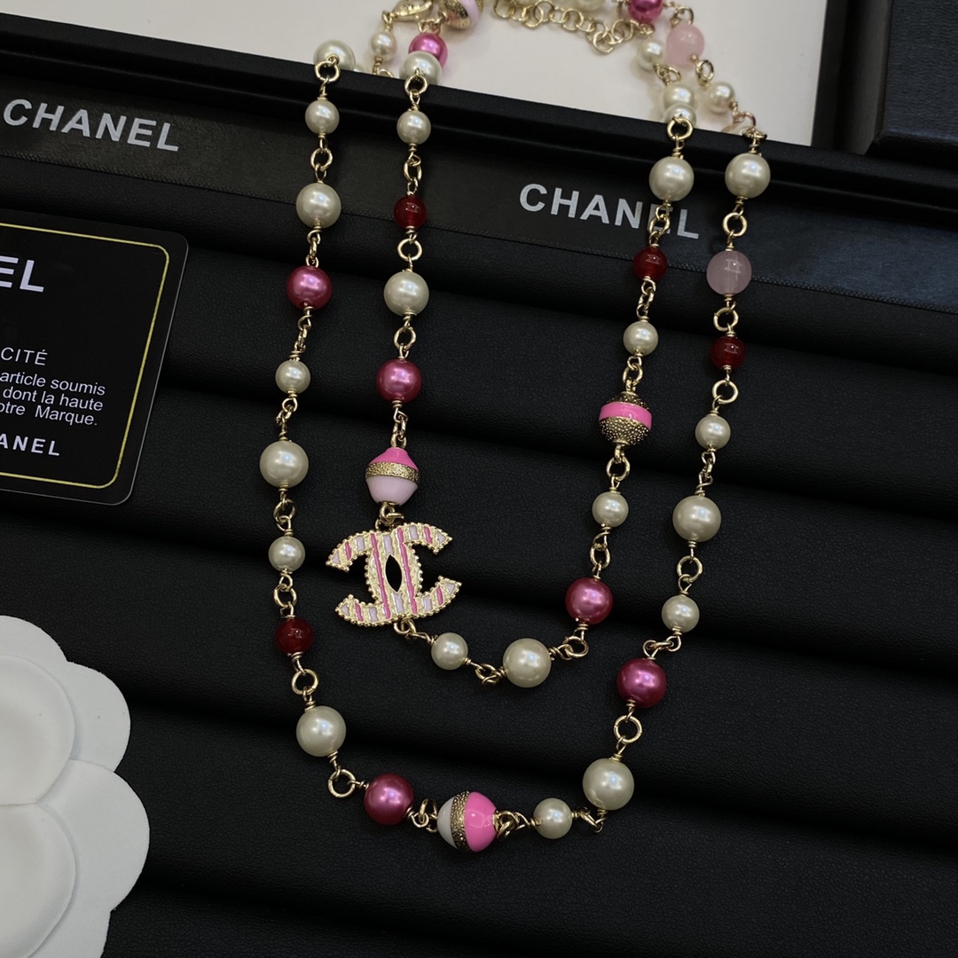 TOP CHANEL Sweater Chain with Pearl - Pink