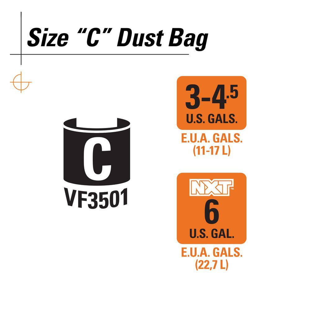 High-Efficiency Wet Dry Vacuum Dry Pick-up Only Dust Bags for 3-4.5 Gallon and HD0600 RIDGID Shop Vacs, Size C (6-Pack)