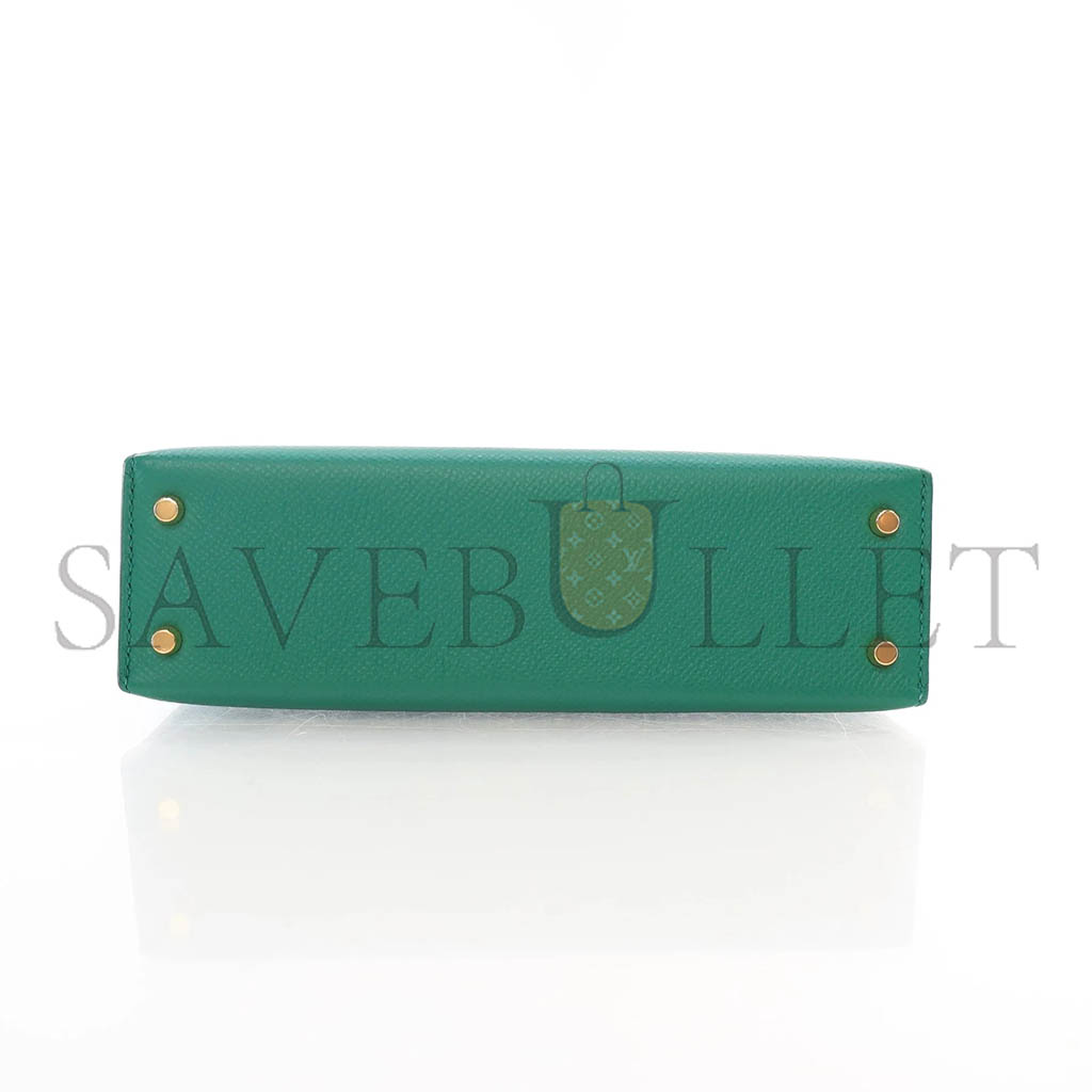 HERMÈS MINI KELLY II EPSOM MALACHITE GREEN GOLD BUCKLE (19*12*5.5cm)