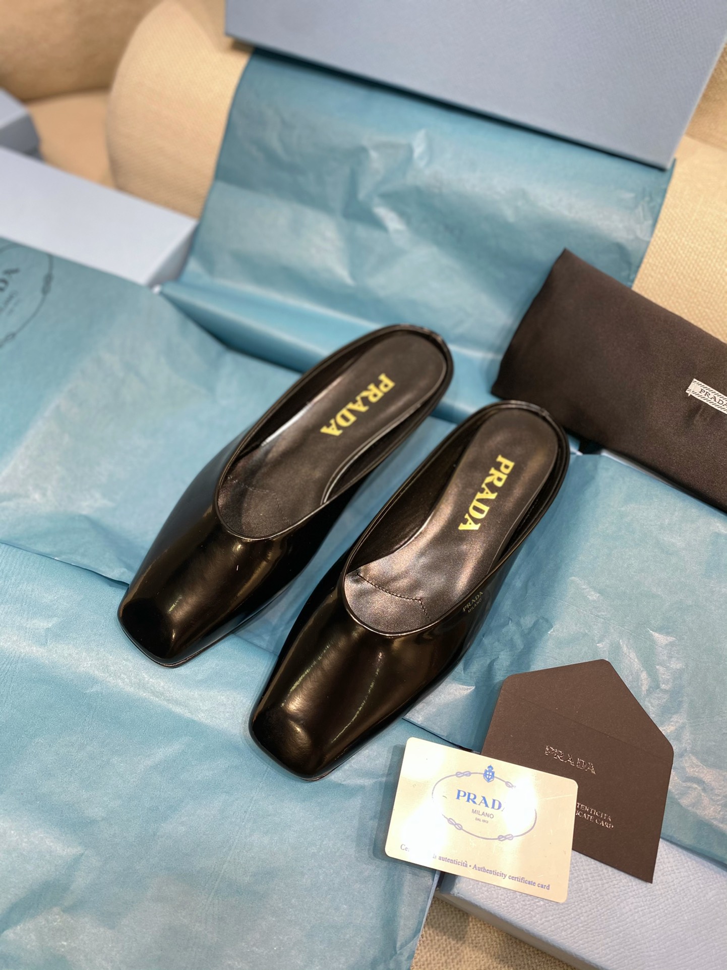 TOP PRADA Flat Slippers - Black