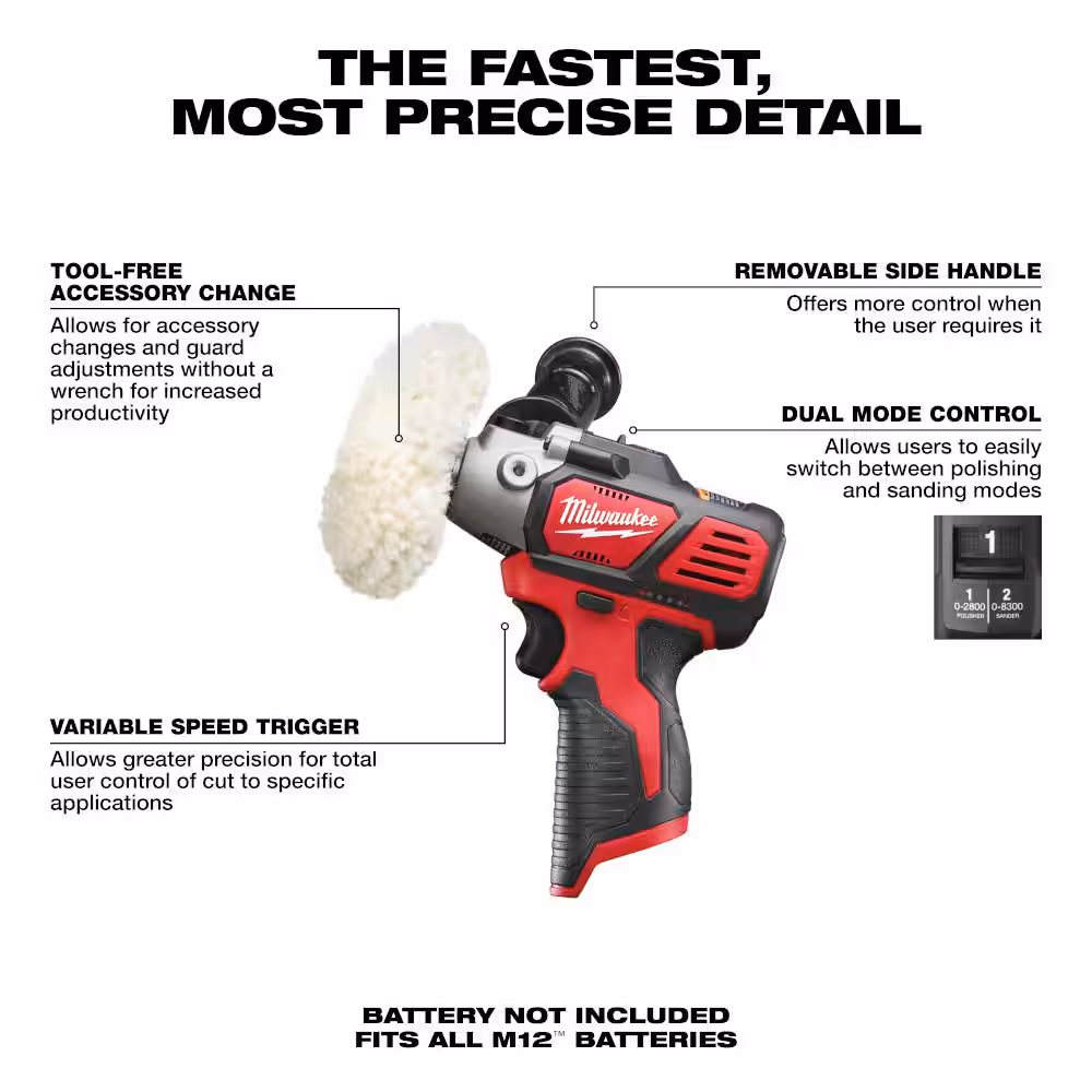 M12 12-Volt Lithium-Ion Cordless Variable Speed Polisher/Sander w/M12 12V Lithium-Ion CP High Output 2.5 Ah Battery Pack