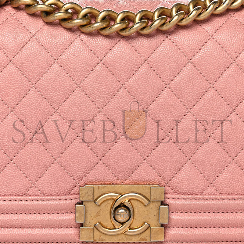 CHANEL CAVIAR MEDIUM QUILTED BOY FLAP PINK A01112 (25*15*8cm)