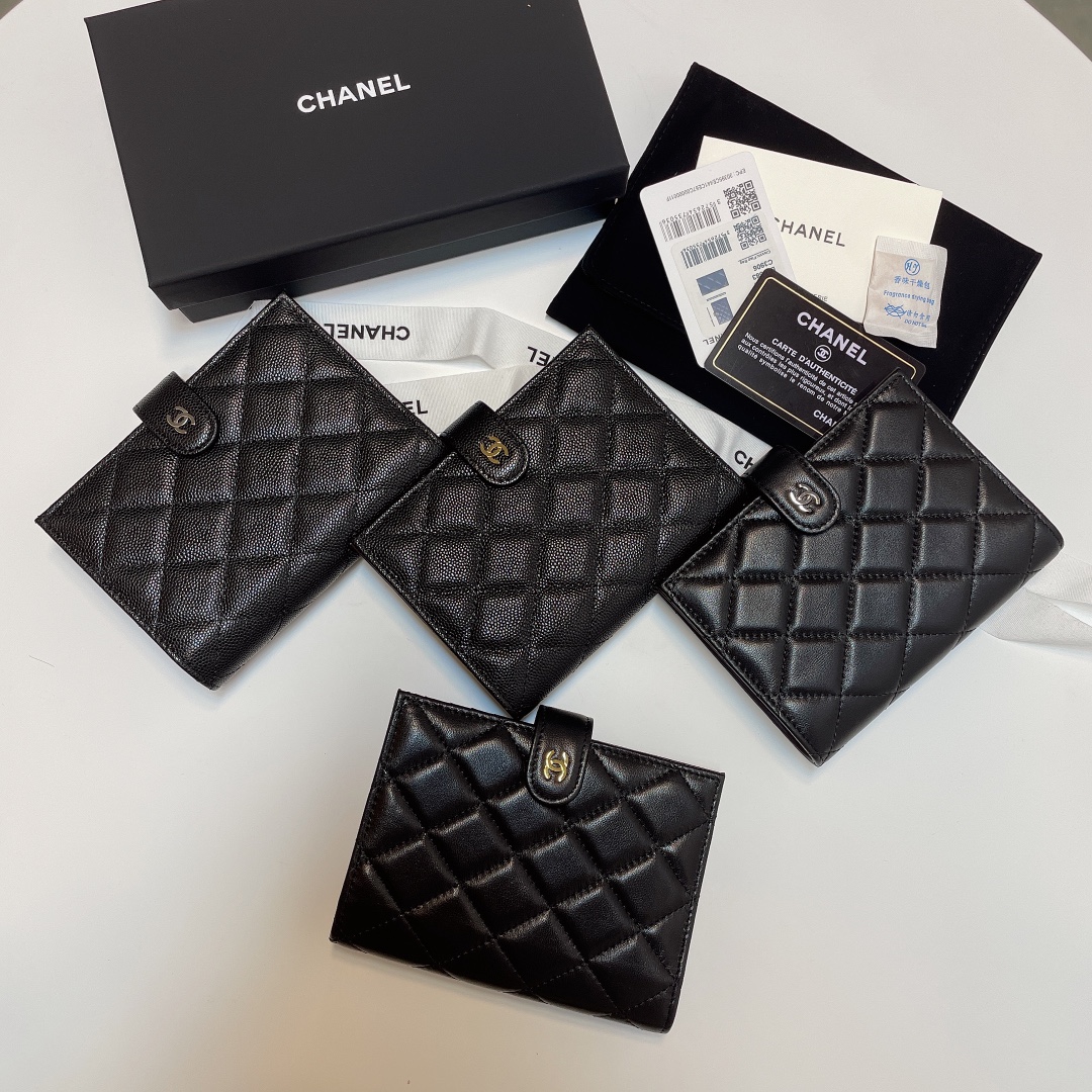 TOP CHANEL Card Case 15*3*10cm - GHW&SHW - Black