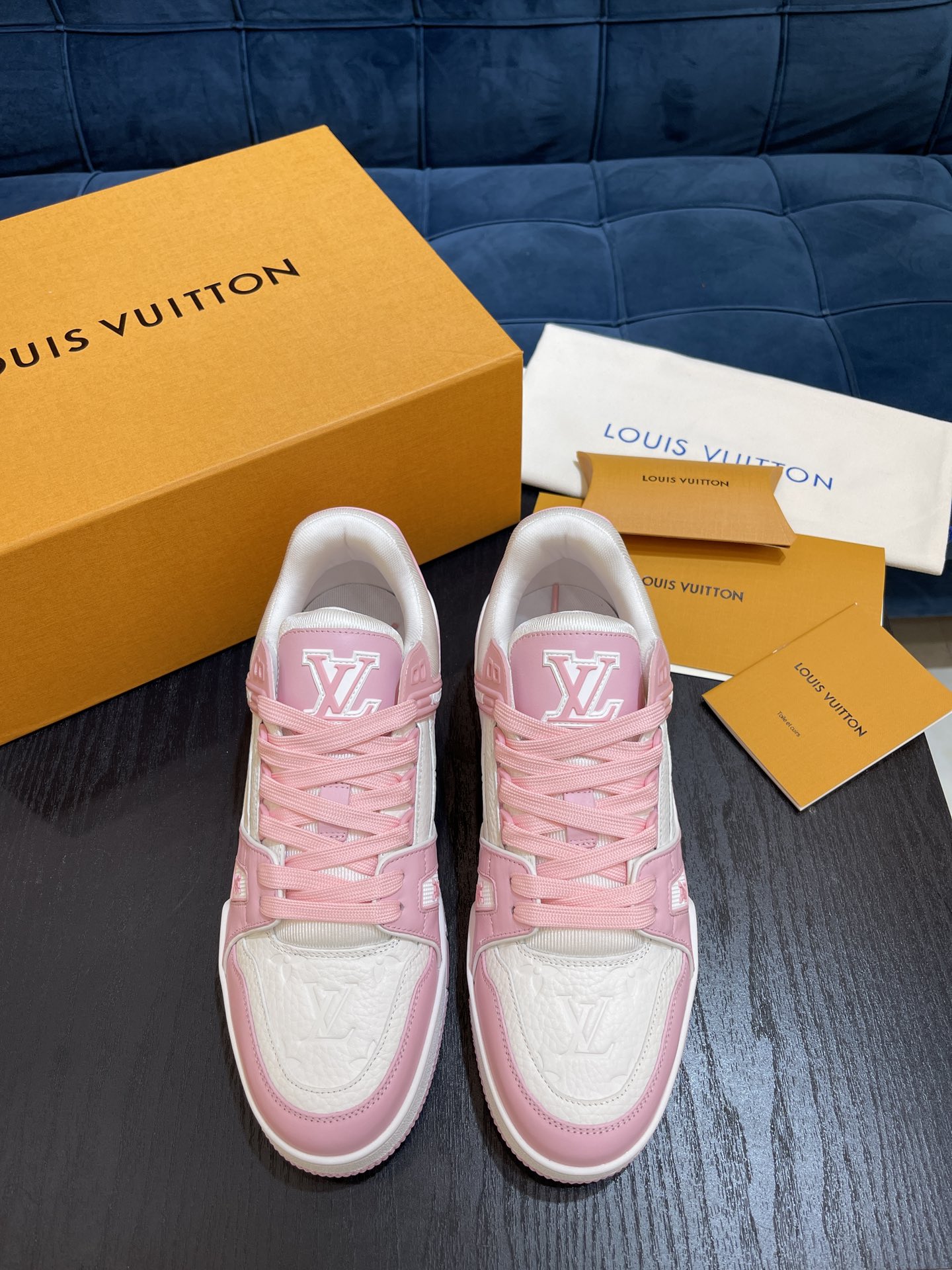 Louis Vuitton Trainer Sneaker White Light Pink Leather Low‑top Unisex Casual Shoes