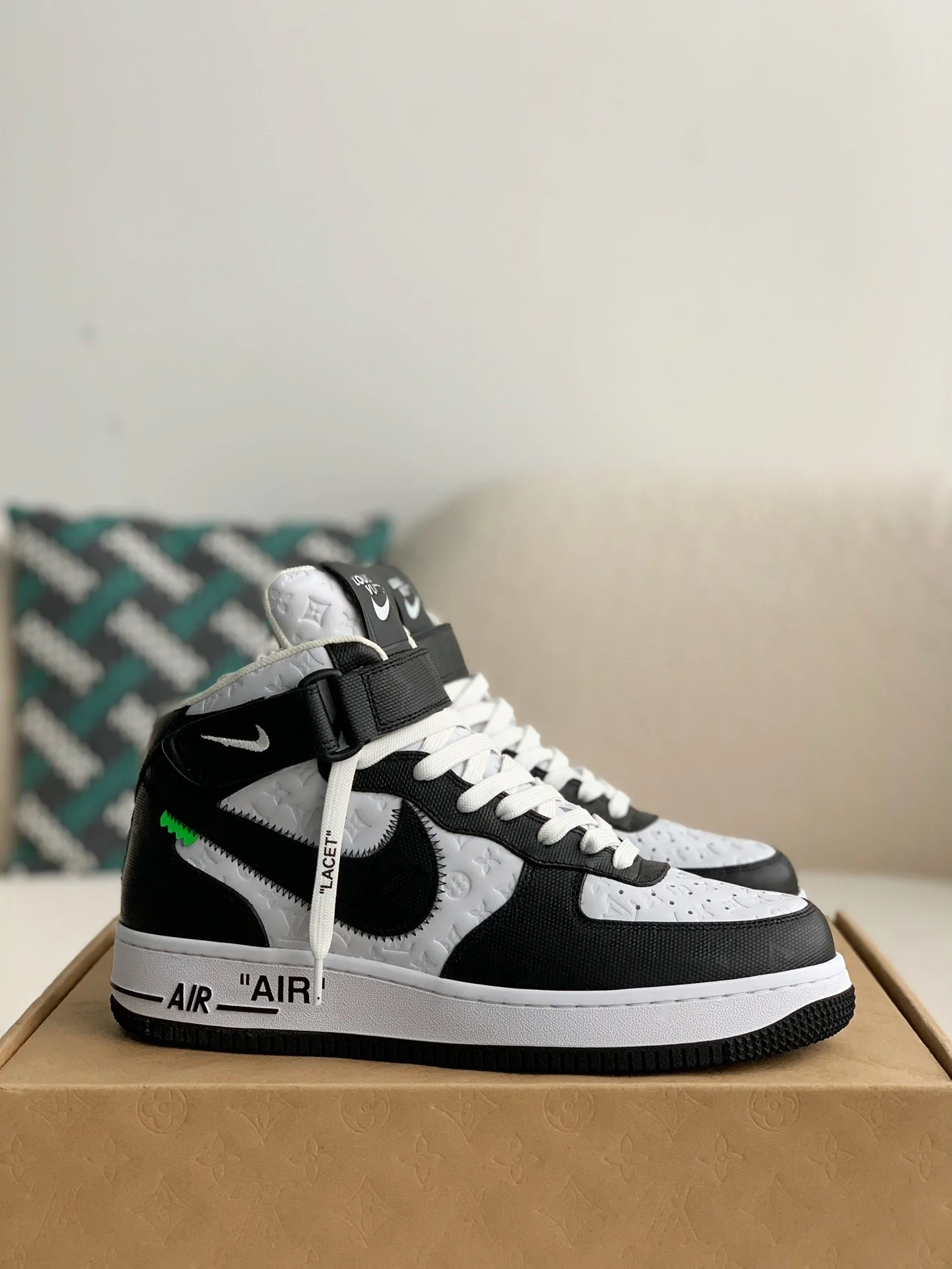 AAAShose Black White Embossed Monogram High Top Sneakers Strap Casual Street Shoes For Men Women