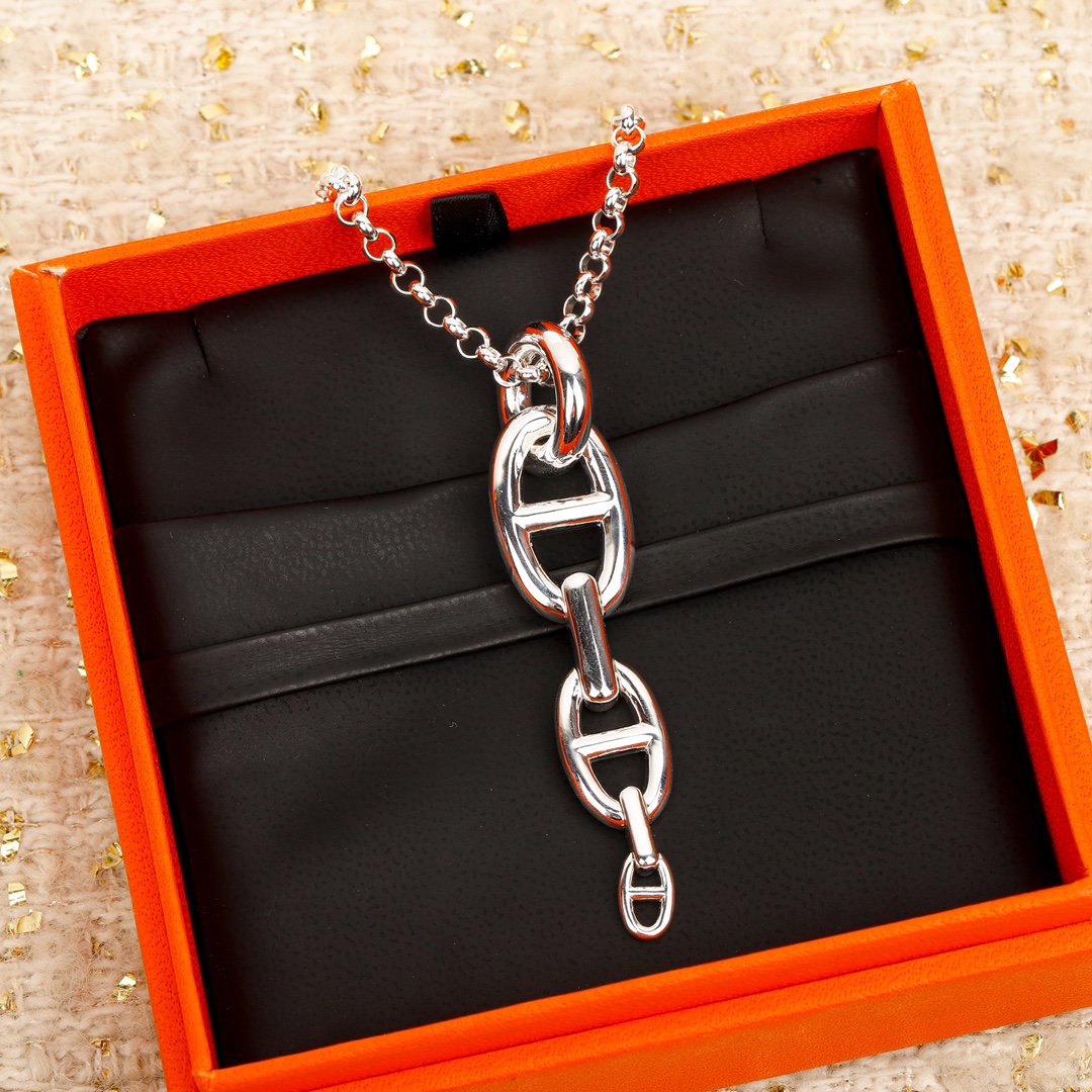 TOP HERMES Pig Nose Necklace-Sliver