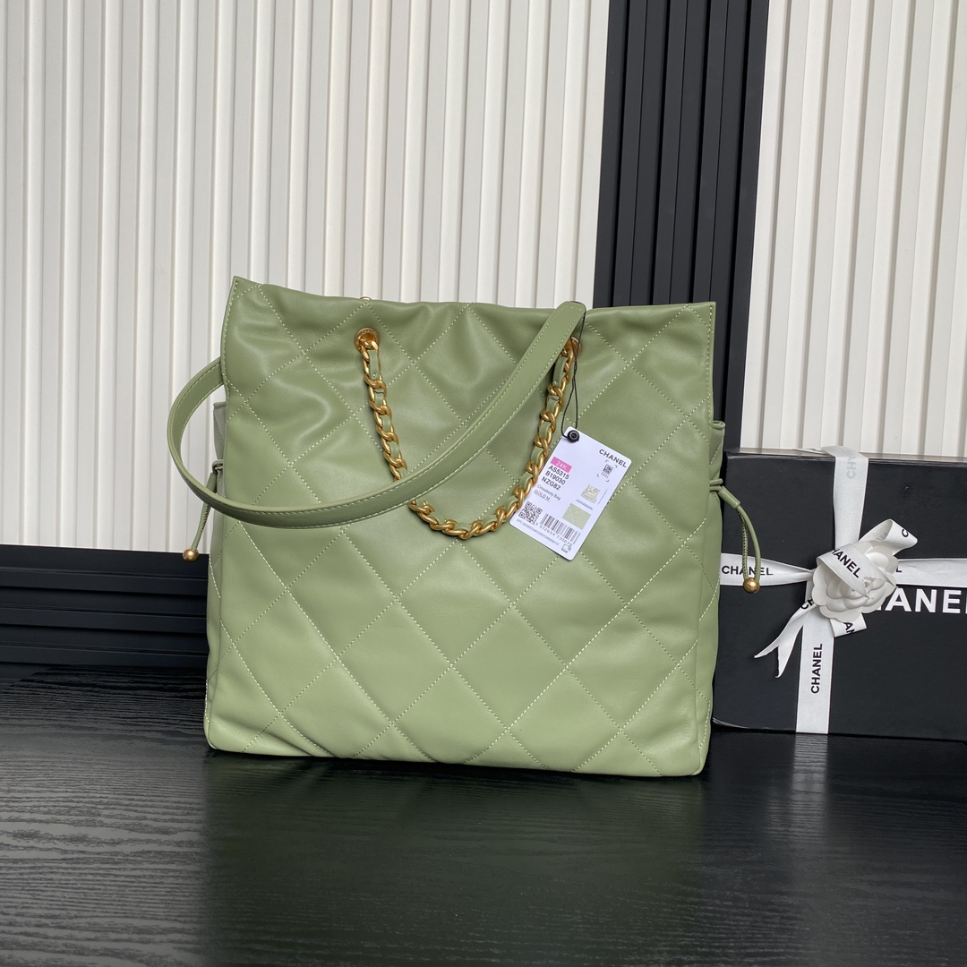 TOP CHANEL Tote Bag Lambskin 34X36X12m - Green & GHW