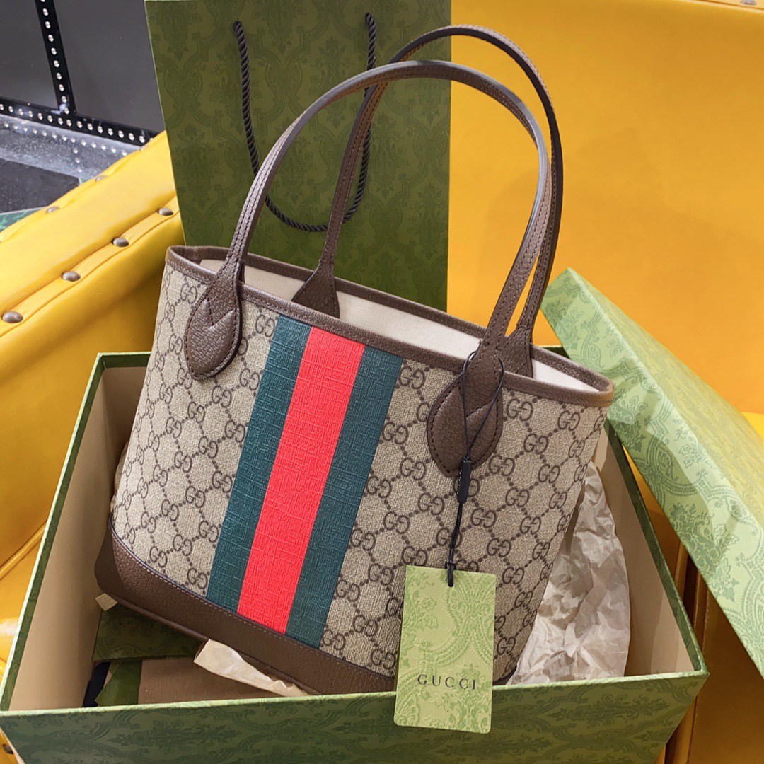 TOP GUCCI Ophidia  Monogram Tote Bag 25 x 22 x 12 cm-Brown