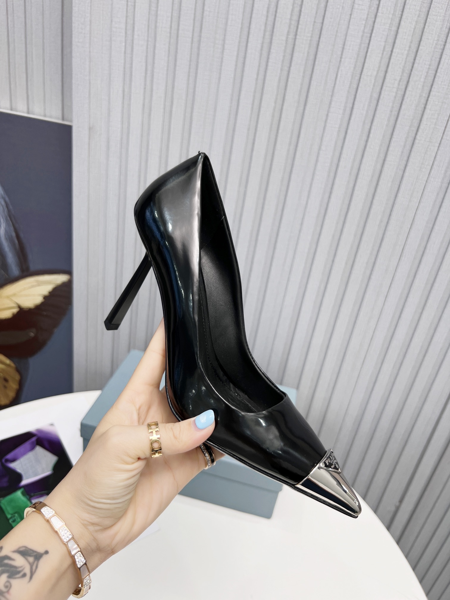 TOP PRADA Triangle Logo High Heel - Black