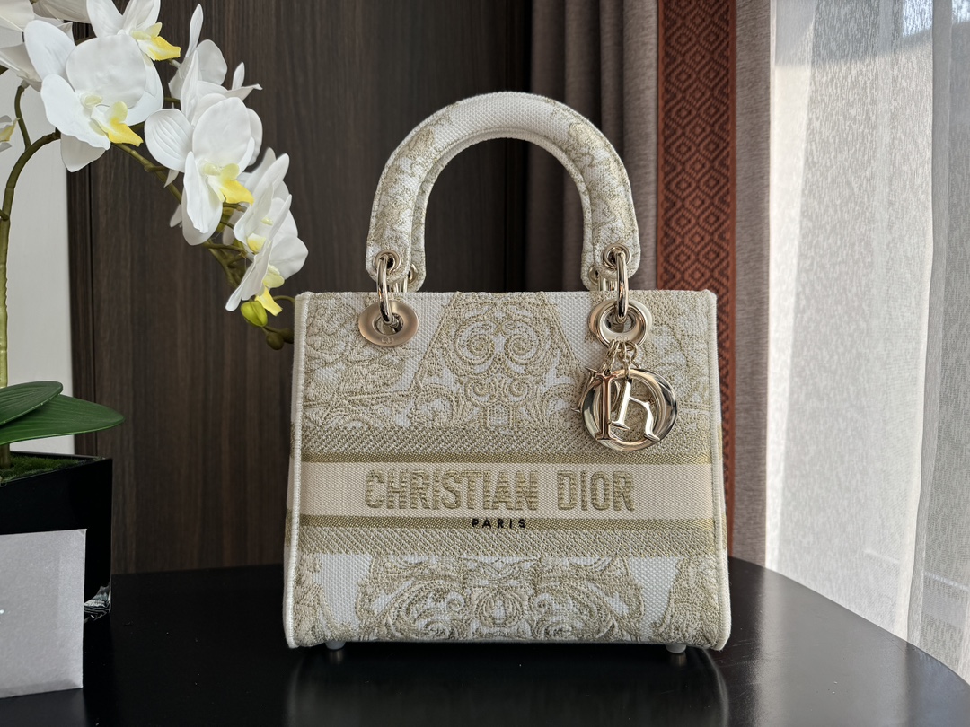 TOP Christian Dior Embroidered Lady D-Lite Bag 24x11x20cm