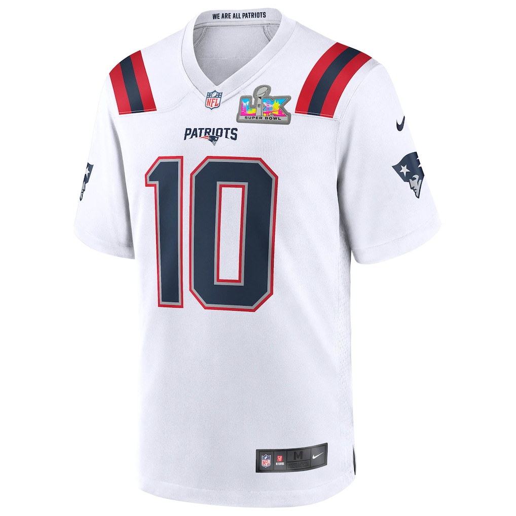 Men's  Drake Maye White New England Patriots Super Bowl LX Patch Game Jersey