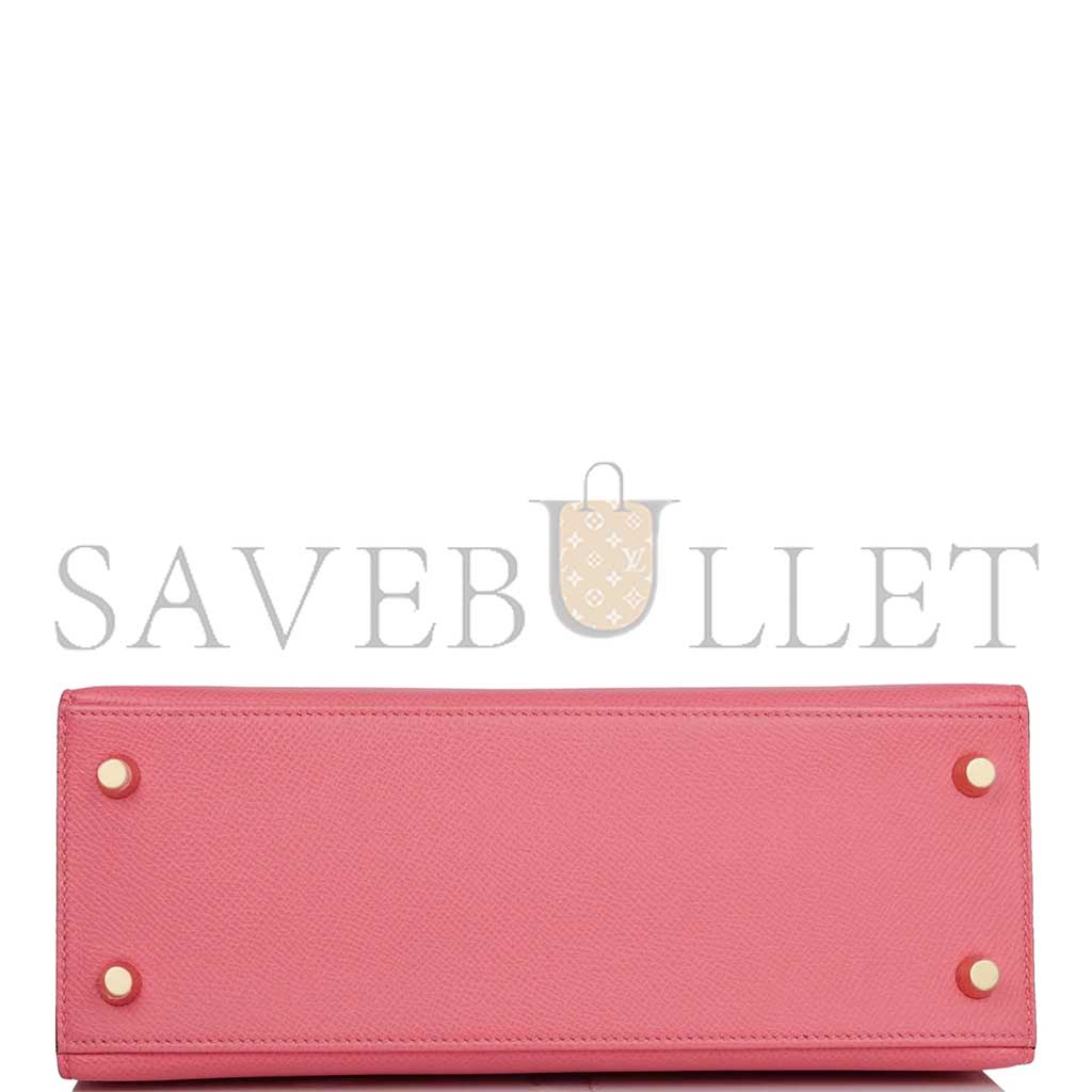HERMÈS KELLY SELLIER 25 ROSE AZALEE VERSO EPSOM PERMABRASS HARDWARE (28*22*10cm)